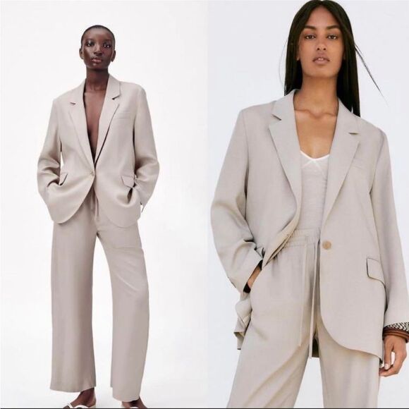 Zara Jackets & Blazers - ZARA NEW Women's Size Beige One-Buttoned Long Sleeve Oversized Blazer Jacket Tan